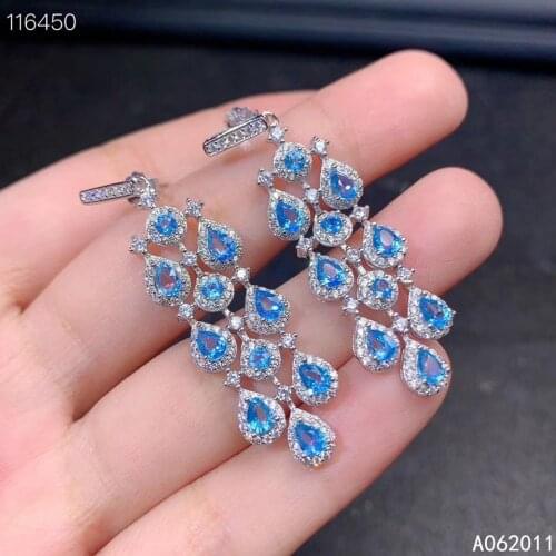 KJJEAXCMY fine jewelry natural blue topaz 925 sterling silver popular girl new earrings eardrop support test hot selling
