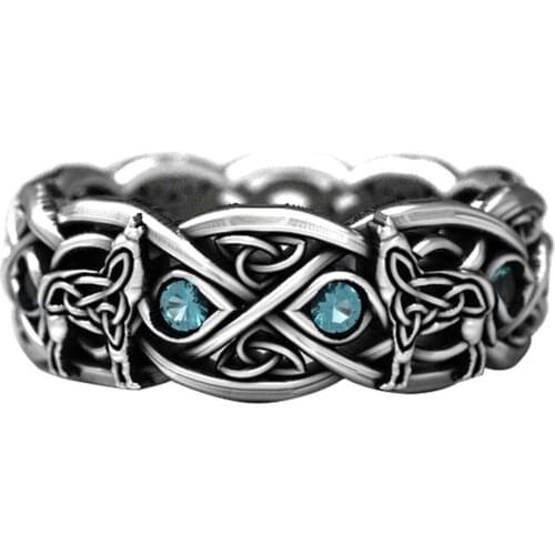 Vintage Men Women Silver Plated Faux Inlaid Wolf Ring Party Jewelry Gift