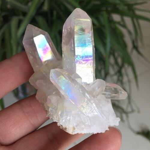 Hot!!! 60-70g natural white angel aura crystal cluster electroplating Titanium coating quartz cluster stone Healing