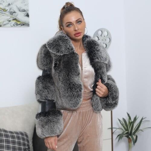 JANEFUR fur coat warm and stylish natural fox fur jacket long sleeve leather coat