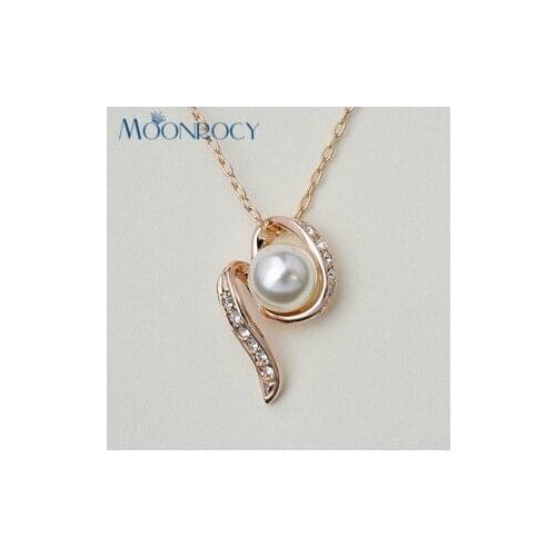 MOONROCY Drop Shipping Jewelry wholesale Rose gold Color Crystal Necklace Austrian Crystal Necklace for women Gift
