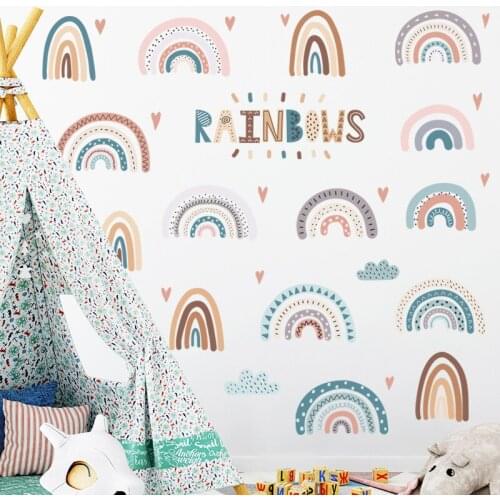 Cartoon Rainbow Wall Stickers Kids Room Decor Aesthetic DIY Wallpaper Mural Home Decor Living Room Background Wall Art Sticker