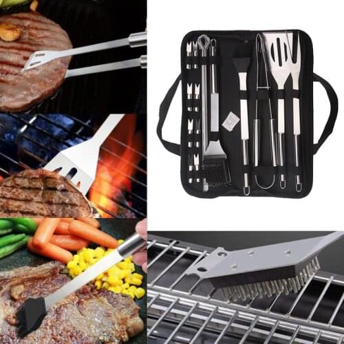 Stainless Steel BBQ Tools Set spatula fork tongs knife brush skewers Barbecue Grilling Utensil Camping Outdoor Cooking Tool