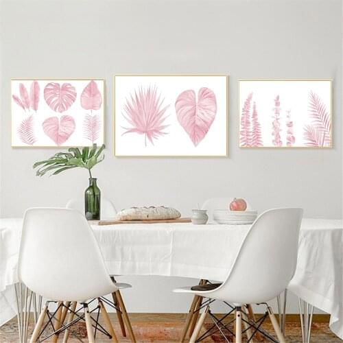 Abstract Leaf Flower Plant Wall Art Poster Pink Monstera Leaves Canvas Painting Botanical Art Print Nordic Pictures Home Decor