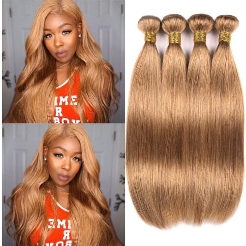 Honey Blonde Straight Hair Bundles 1 3 4 Bundles Deal Brazilian Hair Weave Bundles Remy Color 27 Human Hair Bundles For Wigs