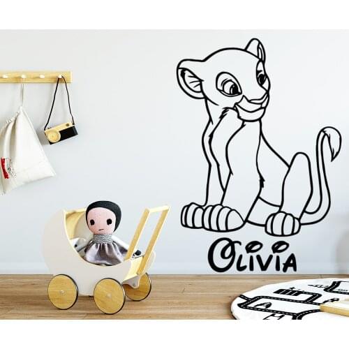 Simba Wall Sticker Custom Name Lion King Decal Kids Bedroom Personalized Cartoon Decor Cute Babys Room Decoration Removable