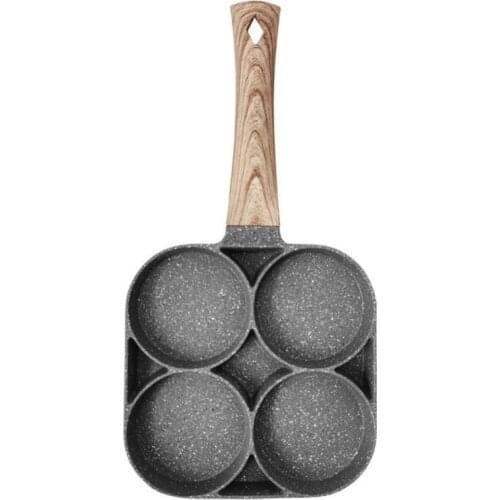 4 Hole Omelet Pan for burger Egg Ham Pancake Maker Wooden Handle Frying Pot Cook