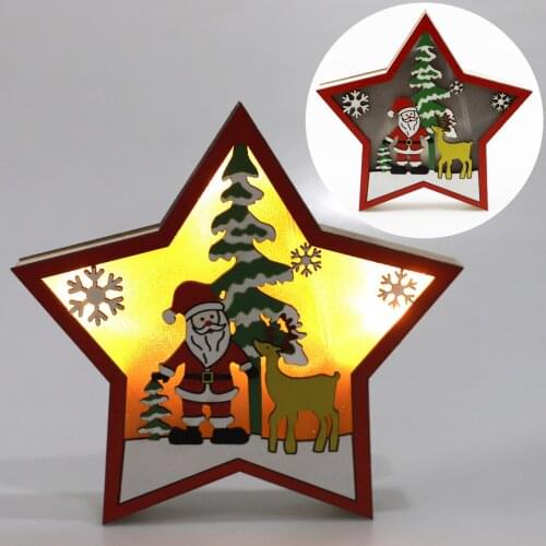 LED Light Christmas Tree Ornaments Star Car Wooden Hanging Pendants Christmas Decorations For Home Party Kids Gifts Wood Crafts