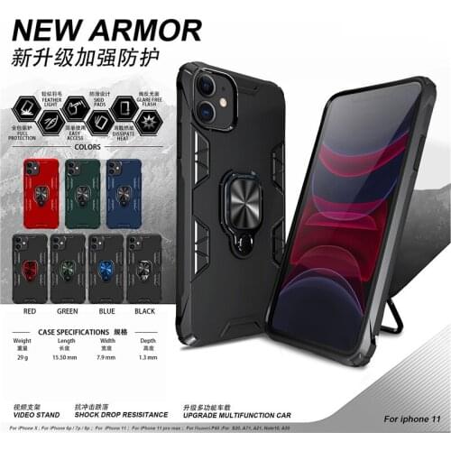 LS Armor bumper shockproof phone case For iPhone 11 Pro XS Max XR X 6 7 8 Plus Military Finger Ring Kickstand Back Cover Housing