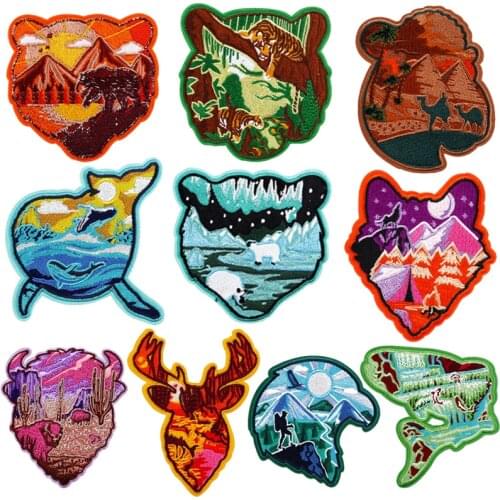 Outdoor Animal Patches Embroideried Patches For Clothing Adventure Mountain Explorer Iron On Patches For Clothes Stripe Van Gogh