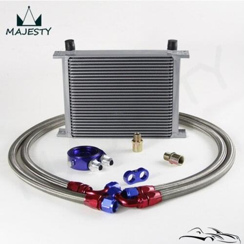 Universal 28 Row 10 AN Racing Oil Cooler Tank Aluminum + Filter Adapter Hose Kit