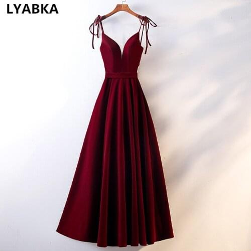 Evening Dress 2020 Robe De Soiree V-neck Burgundy Evening Dresses Long Dress Real Photo Lace Up Back Design Vestido De Festa