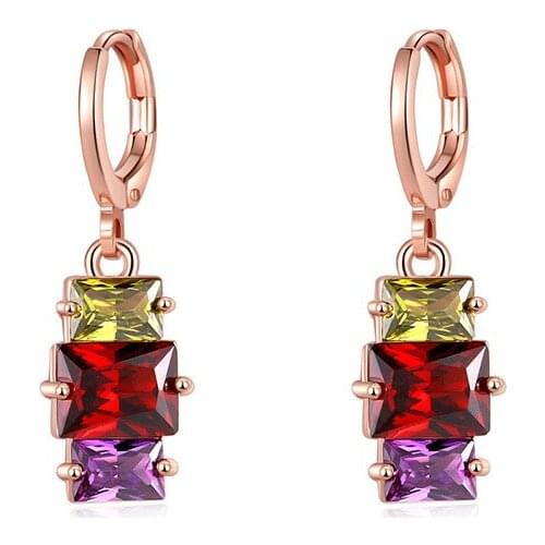 YJGS New Style Colorful Zircon Dangle Pendientes Mujer Wild Trend Eco-Friendly Copper Rose Gold Hoop Earrings Jewelry Decoration