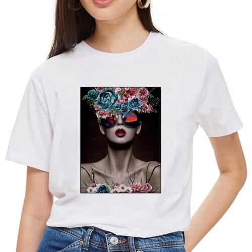 T shirt Women Flower beauty girls Printed 2019 New Harajuku fashion Tshirt Retro Short Sleeve White T-shirt Female Tops Clothing