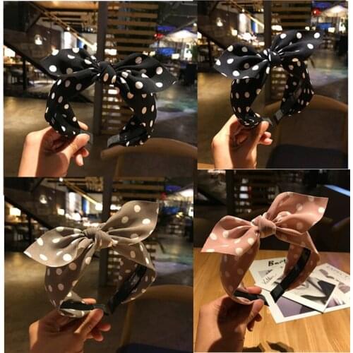Women Girls Vintage Polka Dot Pin up Bow Decor Headband Hairband Korea Style Cloth