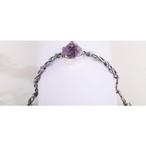 UM US JEWELRY Crystal Amethyst Natural Stone Handmade 925 Sterling Silver Women Wristbands