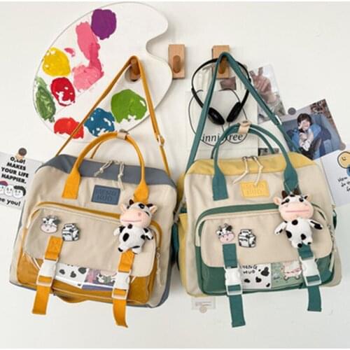 Women Cute Cow Backpack Female Student College Schoolbag Girl Badge Multifunctional Backpacks Kawaii Ladies Waterproof Nylon Bag