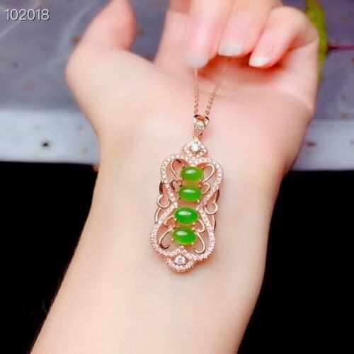 Graceful green Jade necklace for women silver jewelry real 925 silver gold plated oval natural jade girl party gift lucky gem