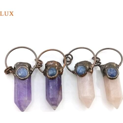 Natural Kyanite Crystal Column Amethyst Rose Quartz Pendant Necklace For Women Reiki Souvenir Charm Mineral Fashion Jewelry