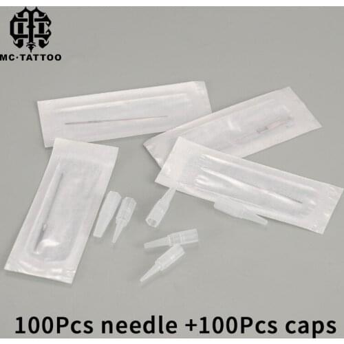 100pcs Sterilized Eyebrow Tattoo Needles + Caps Tips professional Permanent Makeup Needles For Eyebrow/lips/eyeliner machine pen
