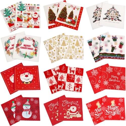 20pcs Christmas Paper Napkins Santa Claus Snowman Merry Christmas Decorations for Home New Year Disposable Tableware Supplies