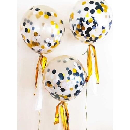 5pcs18 inch black gold confetti balloon golden tassel floating sequined balloon black gold theme birthday party decoration