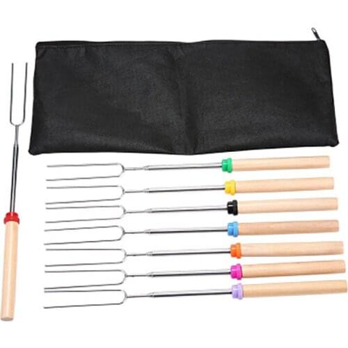 8PC BBQ Barbecue Skewers Stick Stainless Steel 31-83cm Folding Telescoping Roasting Fork Stick Outdoor BBQ Grilling Accessories