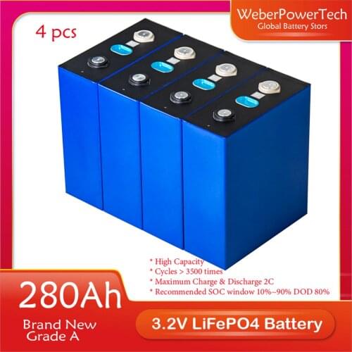 NEW 3.2v280ah Lifepo4 48V Rechargeable 280 Ah Battery Lithium iron Phosphate Solar Cell 12V 24V 280Ah EU Tax Free USA Fast Ship