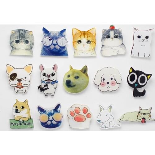 Acrylic Cartoon Cool Black Yellow White Cat Foot Badges Cute Pekingese Animal Single Dog Head Pin Brooches For Backpack Clothes