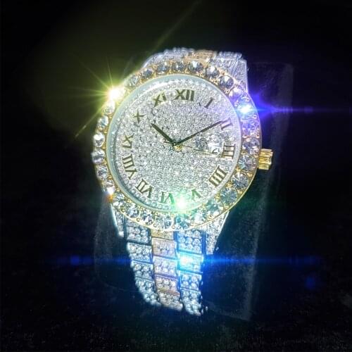 MiSSFOX Luxury Wrist Watches For Man Gold And Silver Mens Round Watch Stainless Steel Big Diamnd Bezel Mens Quartz Watches