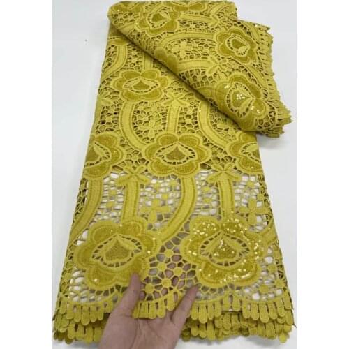 Hot Sale African Guipure Cord Lace Fabric 2021 Soft Nigerian Water Soluble Cord Lace Fabric With Sequins For Wedding Dress Party