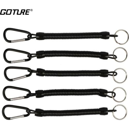 Goture Fishing Lanyard Ropes Black Retractable Plastic Spiral Rope Tether Safety Line Fishing Tackle 5pcs