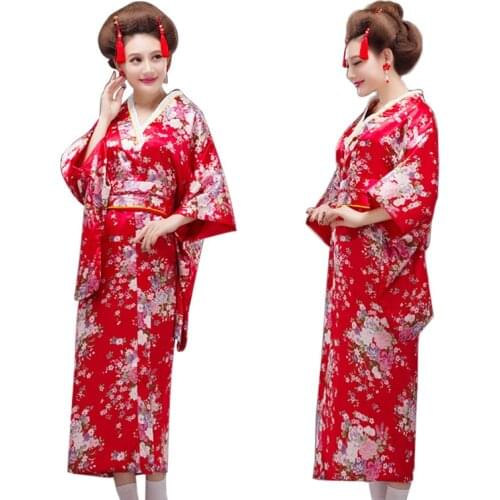 Female Japanese Kimono National Stage Costumes Sakura Blossom Simulation Silk Studio Portrait Costume Women Bathrobe Clothing