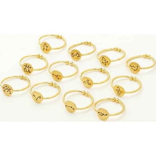 Adjustable Open Ring Jewelry 12 Zodiac Star Signs Horoscope Constellation Shaped Rings for Lover 12pcs/lot