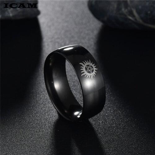 ICAM Stainless Steel 8mm Sun Force Evil Supernatural Ring For Men Boyfriend Cool Jewelry Party Gift