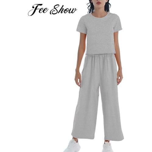 Yoga Set Sportswear Women Summer Breathable Fitness Outfit Tracksuits Sport Suit Casual Cropped T-shirt and Loose Pants 2Pcs Set