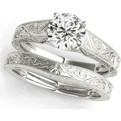 LESF 1 Carat Round Sona Genuine 925 Sterling Silver Wedding Ring Sets Engagement Band Vintage Design Jewelry For Women