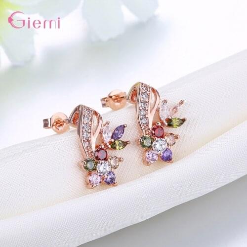 Newest Models Genuine 925 Sterling Silver Stud Earrings With Colorful Crystal Beautiful Women Crystal Earrings