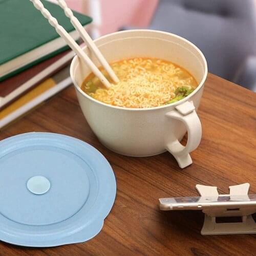 Instant Noodle Bowl Noodle Bowl with Lid Wheat Straw Soup Mug with Phone Holder Microwave and Dishwasher Safe 1 Pcs Fruit Bowl