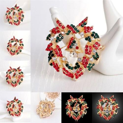 Fashion Unisex Bell Garland Rhinestone Snowman Christmas Brooch Pin Xmas Gift
