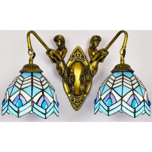 Fashion tiffany Mediterranean Mermaid mirror light fashion rustic wall lamp bed lamps