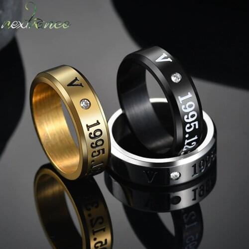 Nextvance Fashion Years Date Rhinestone Birthday Ring Gold Stainless Steel For Women Men Wedding Gift Inspired Jewelry Wholesale