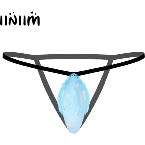 Mens Erotic Sexy Open Butt T-back Underwear See-through Lace Bulge Pouch Lingerie Thongs Panties Low Rise G-string Underpants