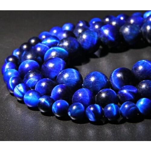 Natural Stone Blue Lapis Lazuli Tiger Eye beads Agates smooth Round spacer Loose Beads 15" Strand 6 8 10 12 MM Pick Size DIY