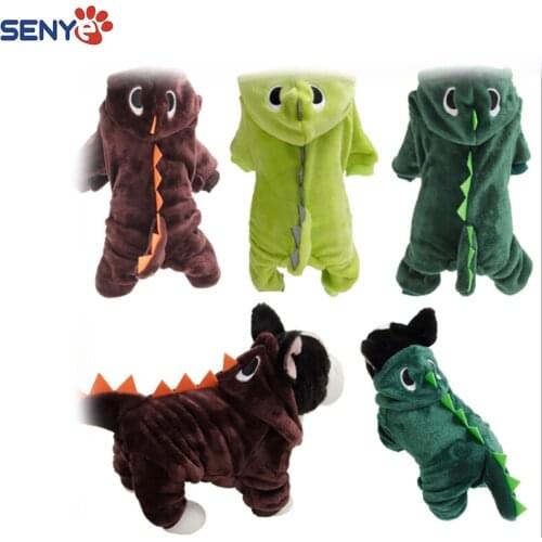 Dog clothes Autum and Winter Coral fur dog clothing dinosaur suit Teddy small and medium sized dog warm four legged clothes