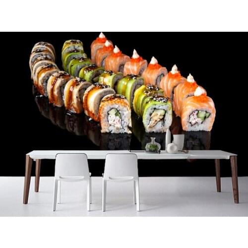 Papel de parede Variety of Japanese sushi seafood and sashimi delicious food wallpaper,restaurant kitchen mural