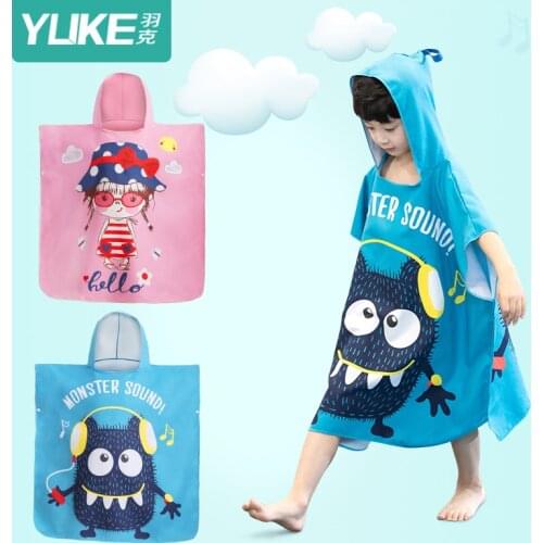 YUKE New Children Cute Cartoon Hooded Cloak Beach Towel Animal Printed Microfiber Baby Boys Girls Kids Swimming Bath Towel