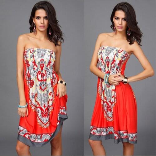 Boho Style Printing Dress 2019 Summer New Vintage Fashion Vestido Wrapped Chest Strapless Slim Fit Type Dresses Cool Loose Jurk