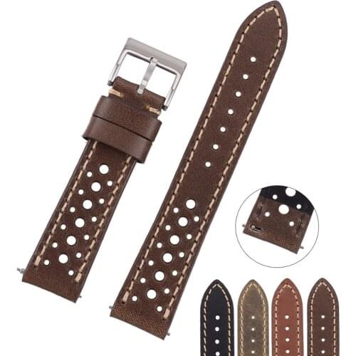 EACHE Italian Genuine Leather Quick Release Rally Racing Watch Strap For Man&Woman 20mm 22mm Brown Black