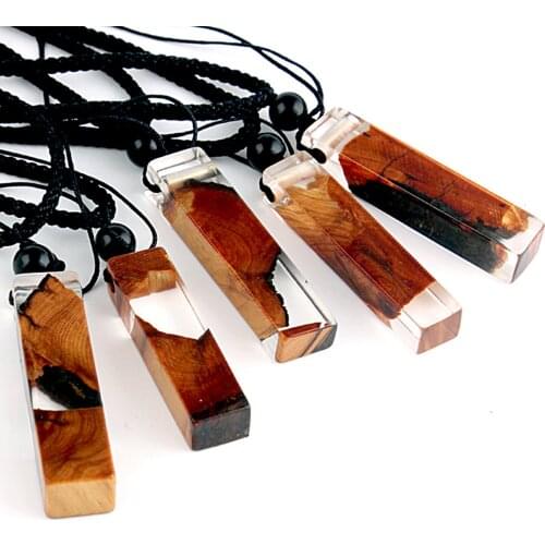 Handmade Resin Wood Necklace At Random Color Charms Black Rope Chains For Wome Men Hip Hop Party Jewelry Gifts 56cm long, 1PC
